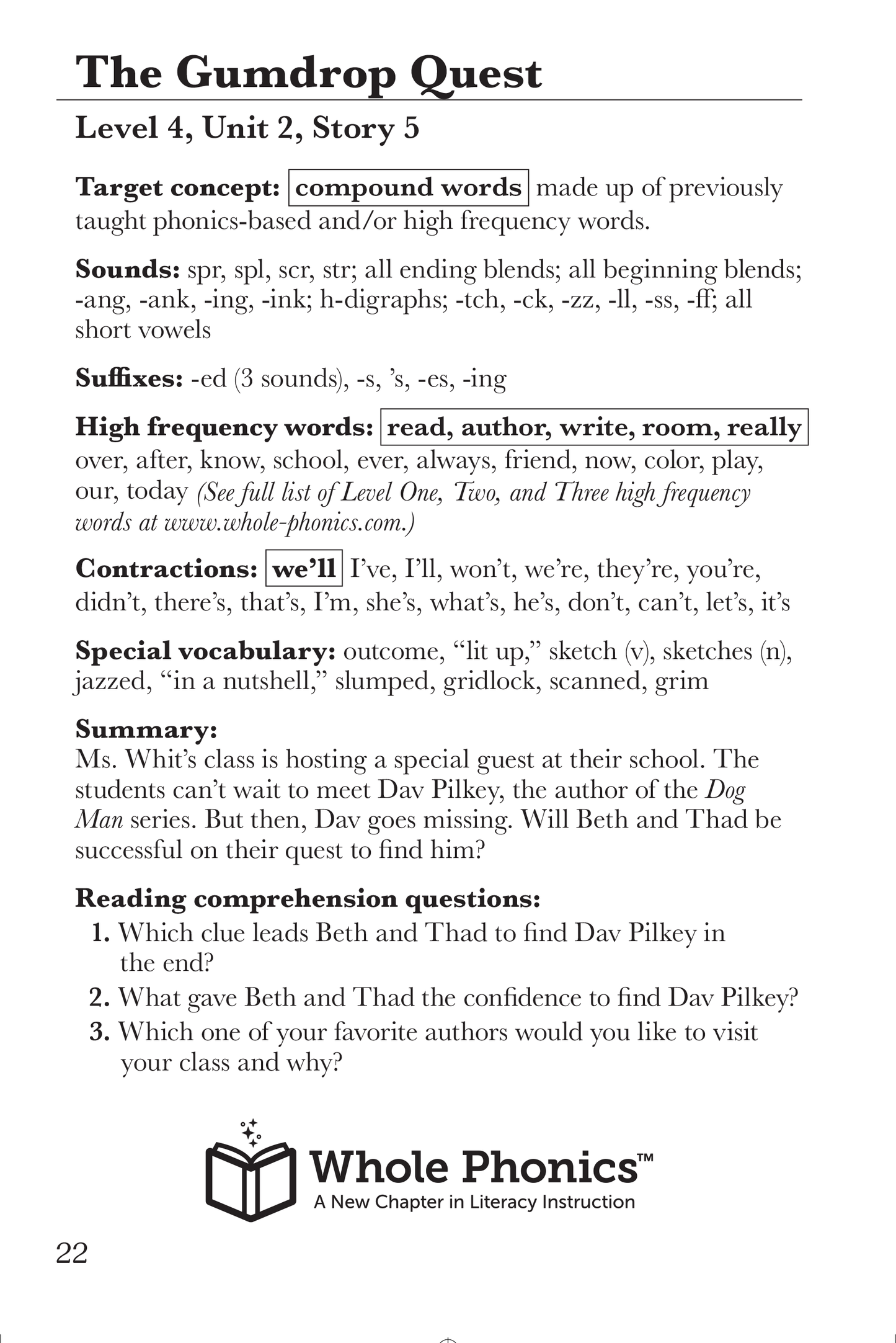 The Beth and Thad Adventures Chapter Book  —  Compound Words (Level 4, Unit 2)